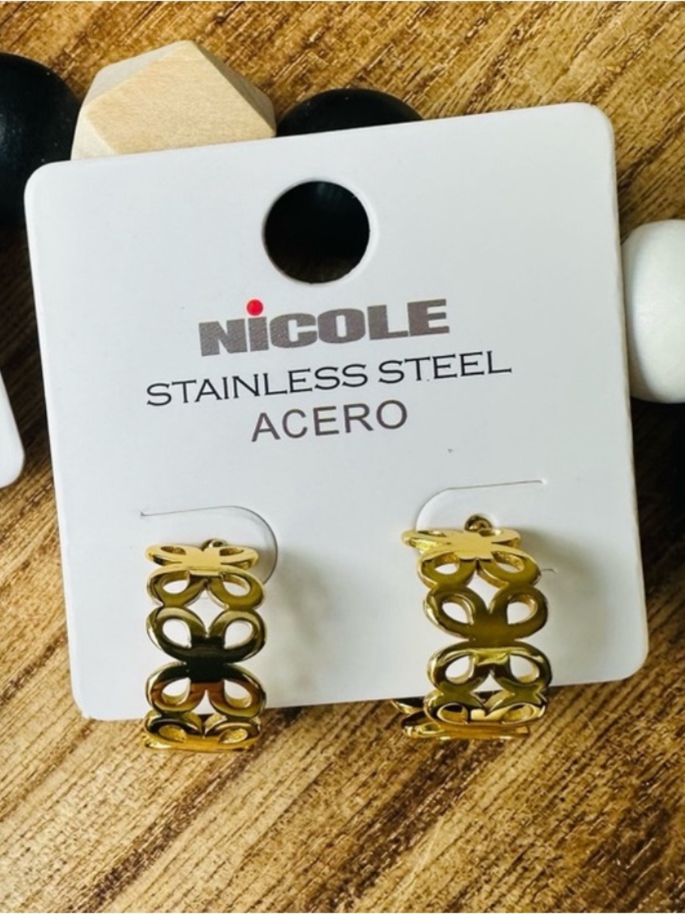 NWT Nicole Gold Floral Cut Out  Huggies  Earrings  Stainless Steel